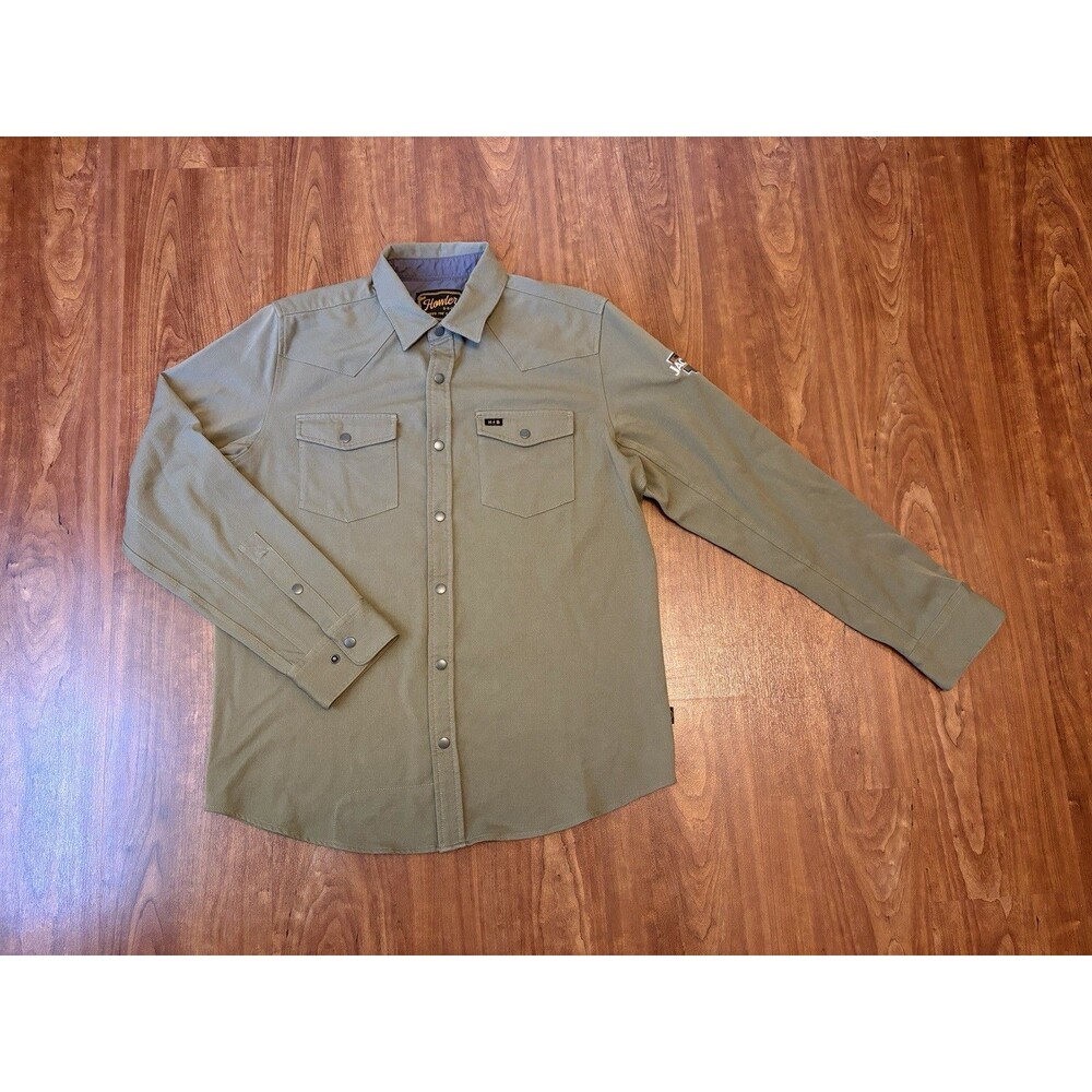Howler Brothers Stockman Stretch Snap Shirt Mens M Army Green Western Jack Links